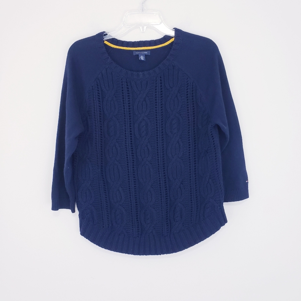 Tommy Hilfiger Navy Blue Cable Knit Sweater Size Medium